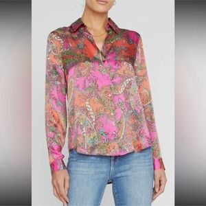 L’Agence Paisley Print Satin “Tyler” Blouse - Pink Sz Lg  100% Silk
